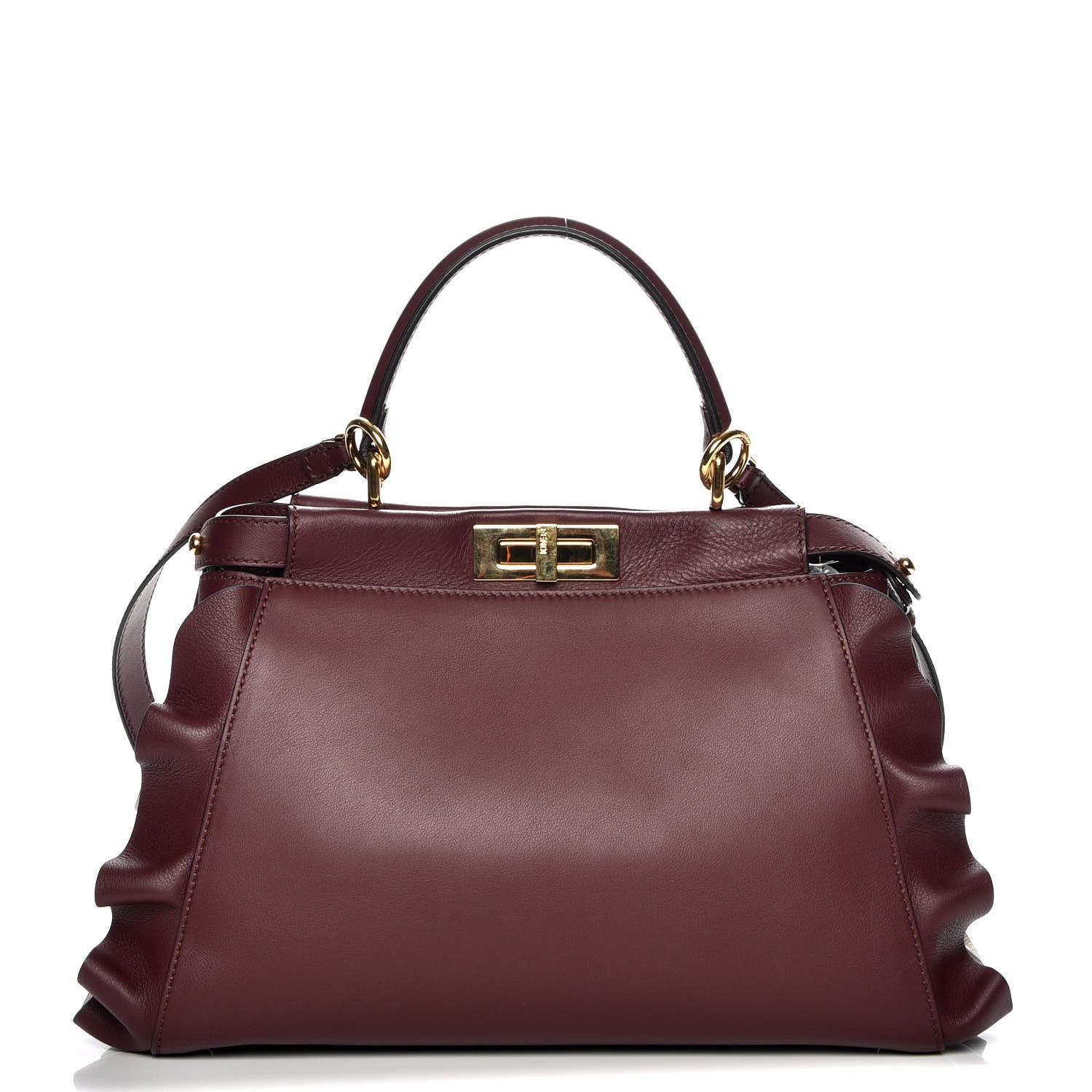 Fendi Vitello Seta Waves Bi-Color Medium Peekaboo Iconic Satchel Bordeaux Latte 1 of 9