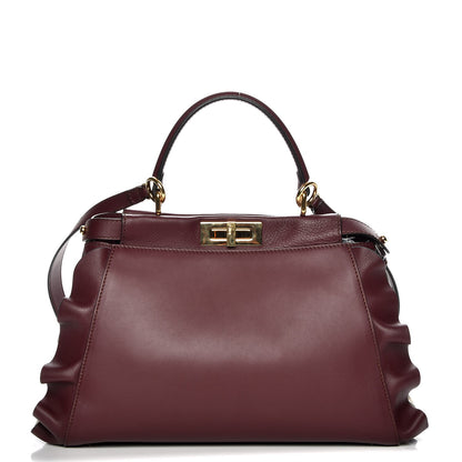 Fendi Vitello Seta Waves Bi-Color Medium Peekaboo Iconic Satchel Bordeaux Latte 1 of 9