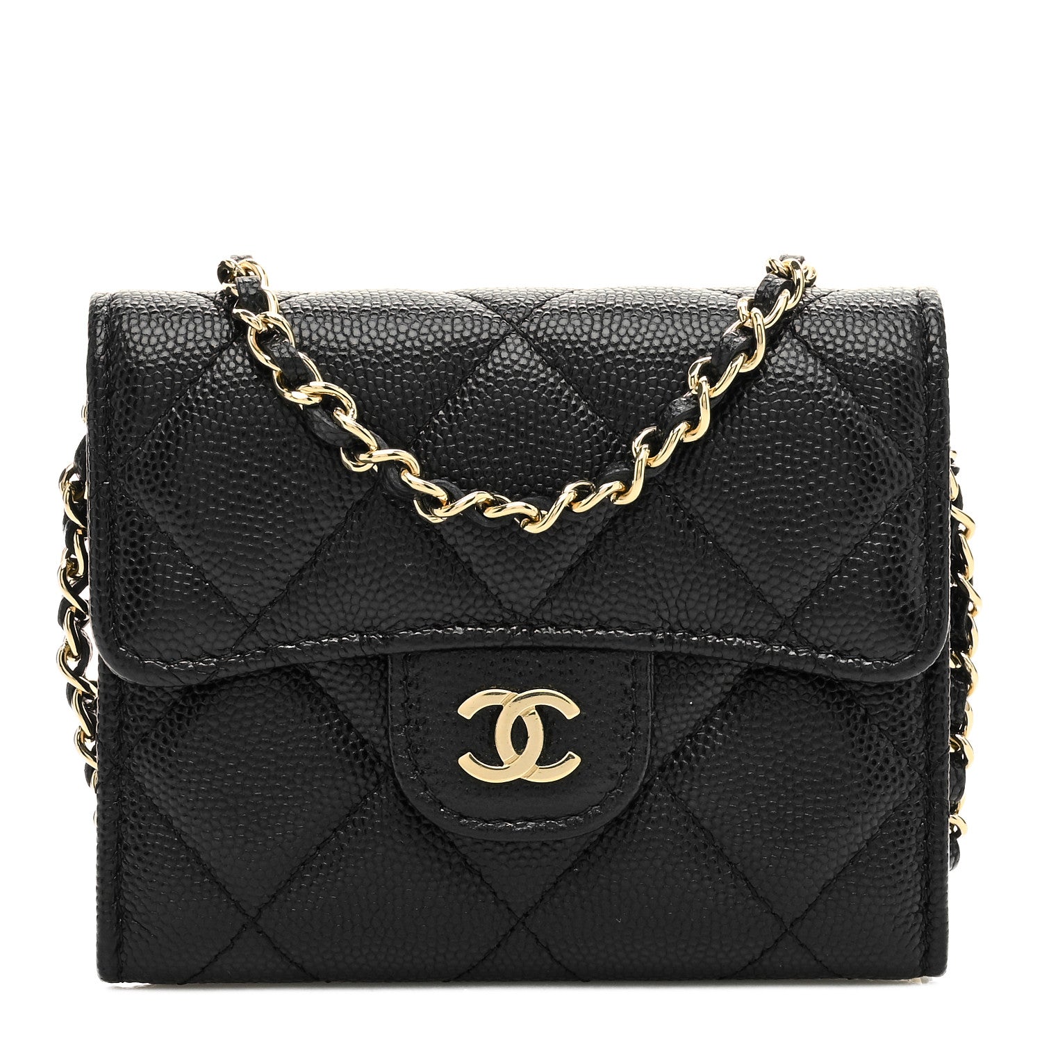 Chanel Caviar Quilted Flap Card Holder On Chain Black 1 of 8