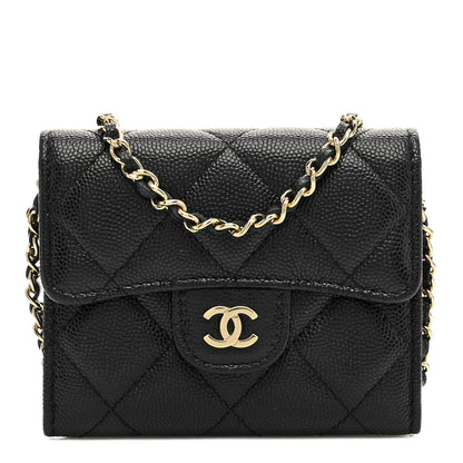 Chanel Caviar Quilted Flap Card Holder On Chain Black 1 of 8