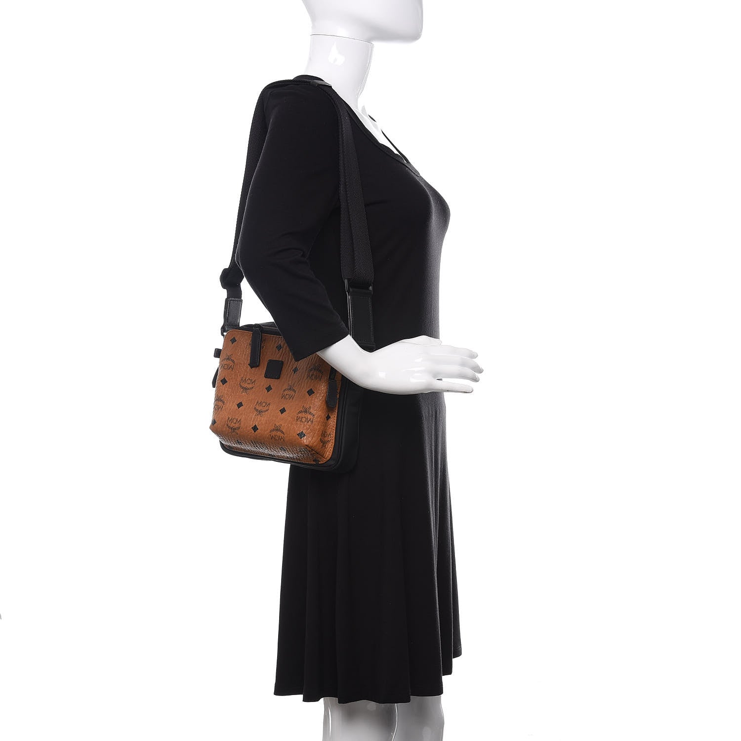 MCM Visetos Square 1976 Crossbody Bag Cognac Black 2 of 13