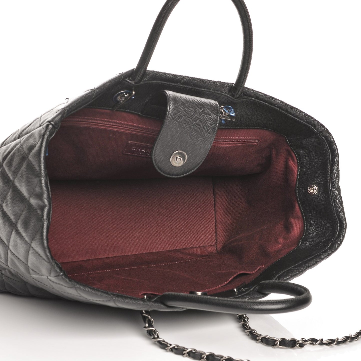 Caviar Quilted Large Coco Handle Shopping Tote Black