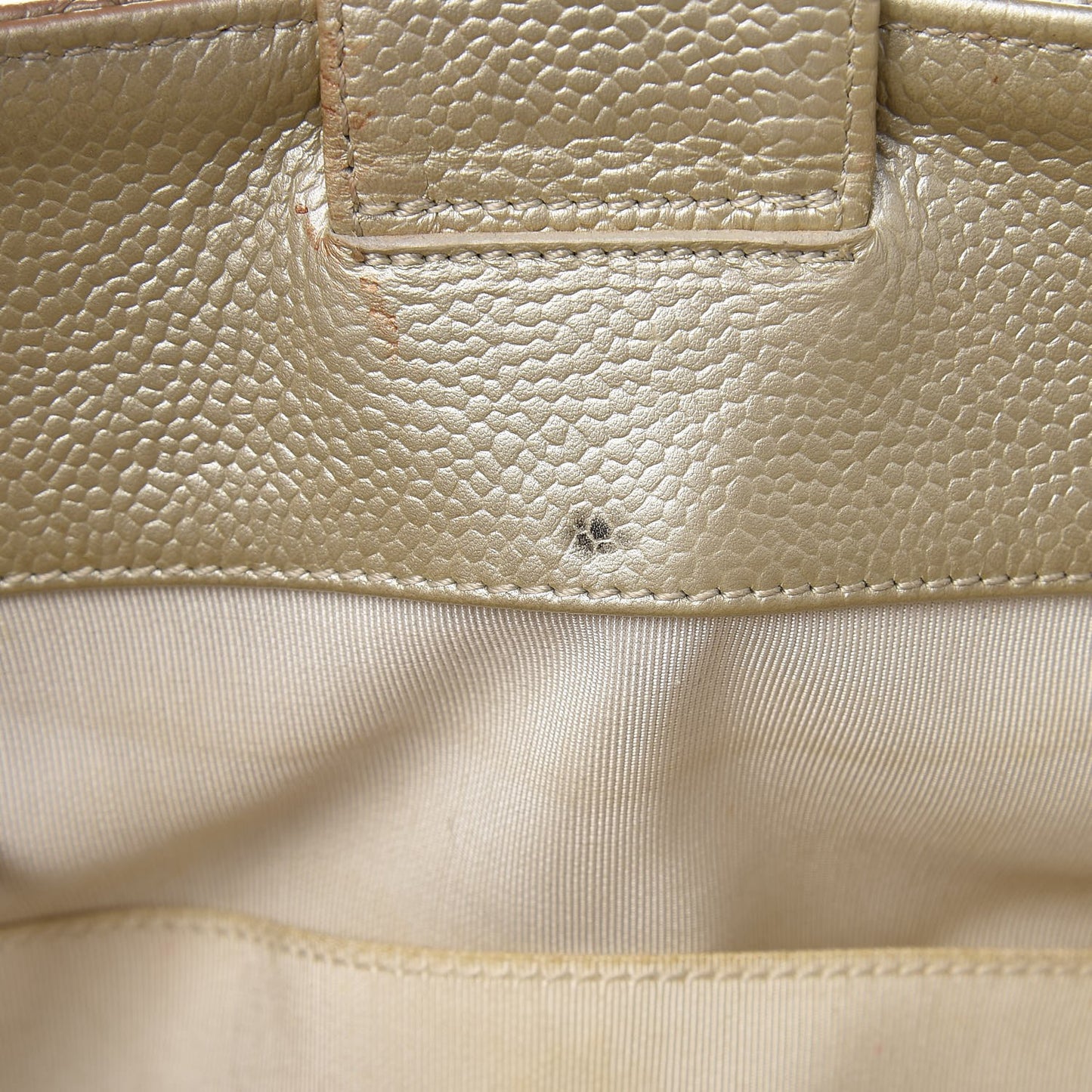 Metallic Caviar Quilted Petit Shopping Tote PST Pearl