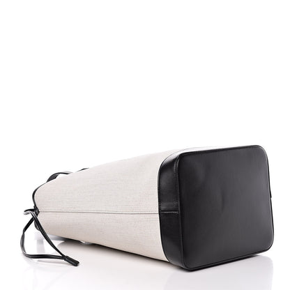 Saint Laurent Canvas Calfskin Teddy Drawstring Shopping Tote White Black 5 of 13