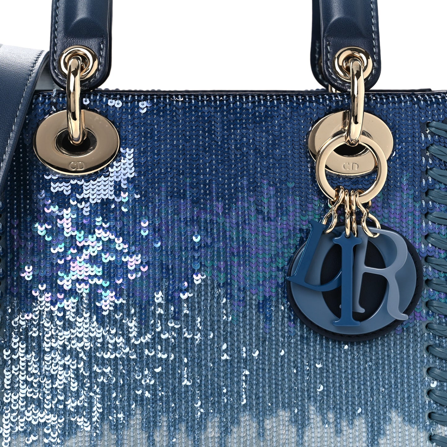 Calfskin Sequin Gradient Stitched Small Lady Dior Blue