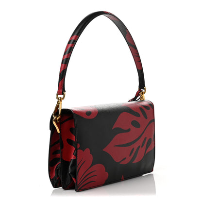 Prada Saffiano Lux Hibiscus Print Sound Shoulder Bag Rosso Ibisco 2 of 7