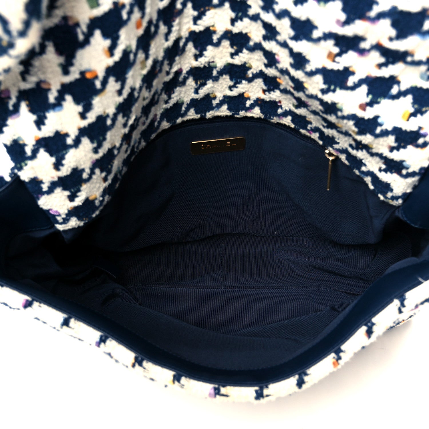 Chanel Tweed Quilted Maxi Chanel 19 Flap Ecru Navy Blue Multicolor 5 of 10