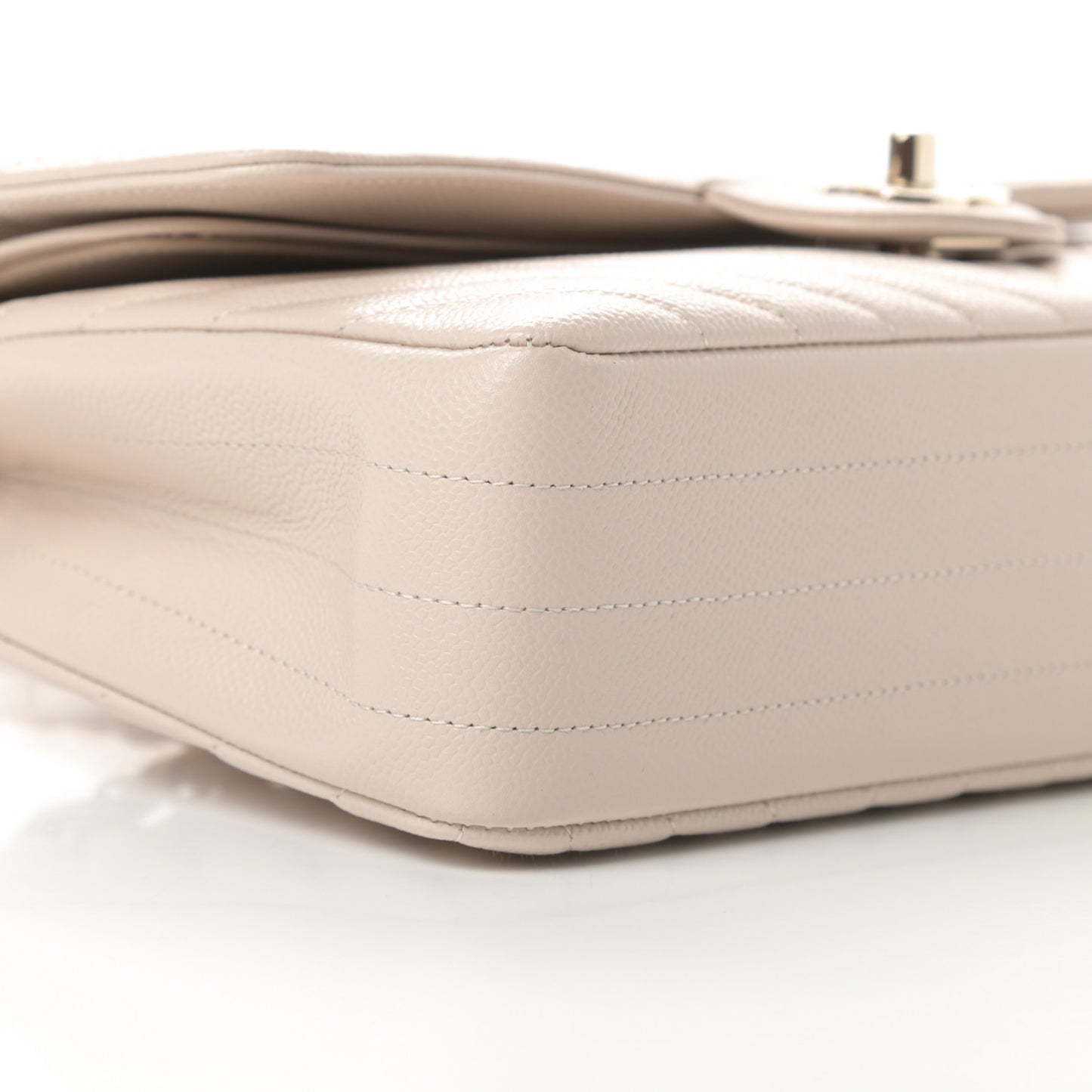 Caviar Chevron Quilted Medium Double Flap Beige