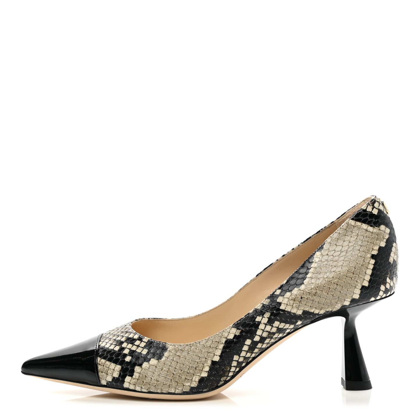 Calfskin Snakeskin Embossed Rene 65 Cap Toe Pumps 37.5 Naturel Black