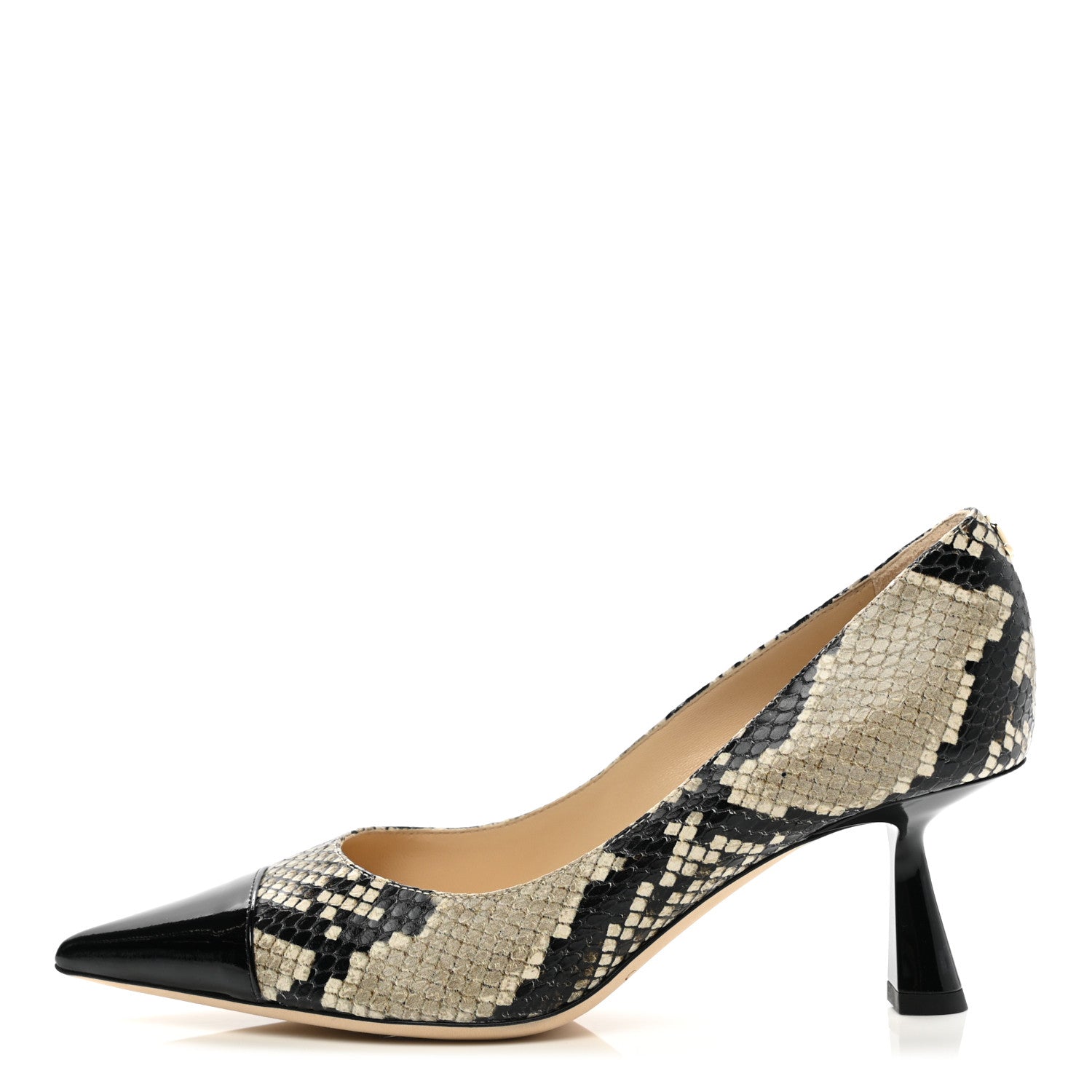 Jimmy Choo Calfskin Snakeskin Embossed Rene 65 Cap Toe Pumps 37.5 Naturel Black 1 of 8