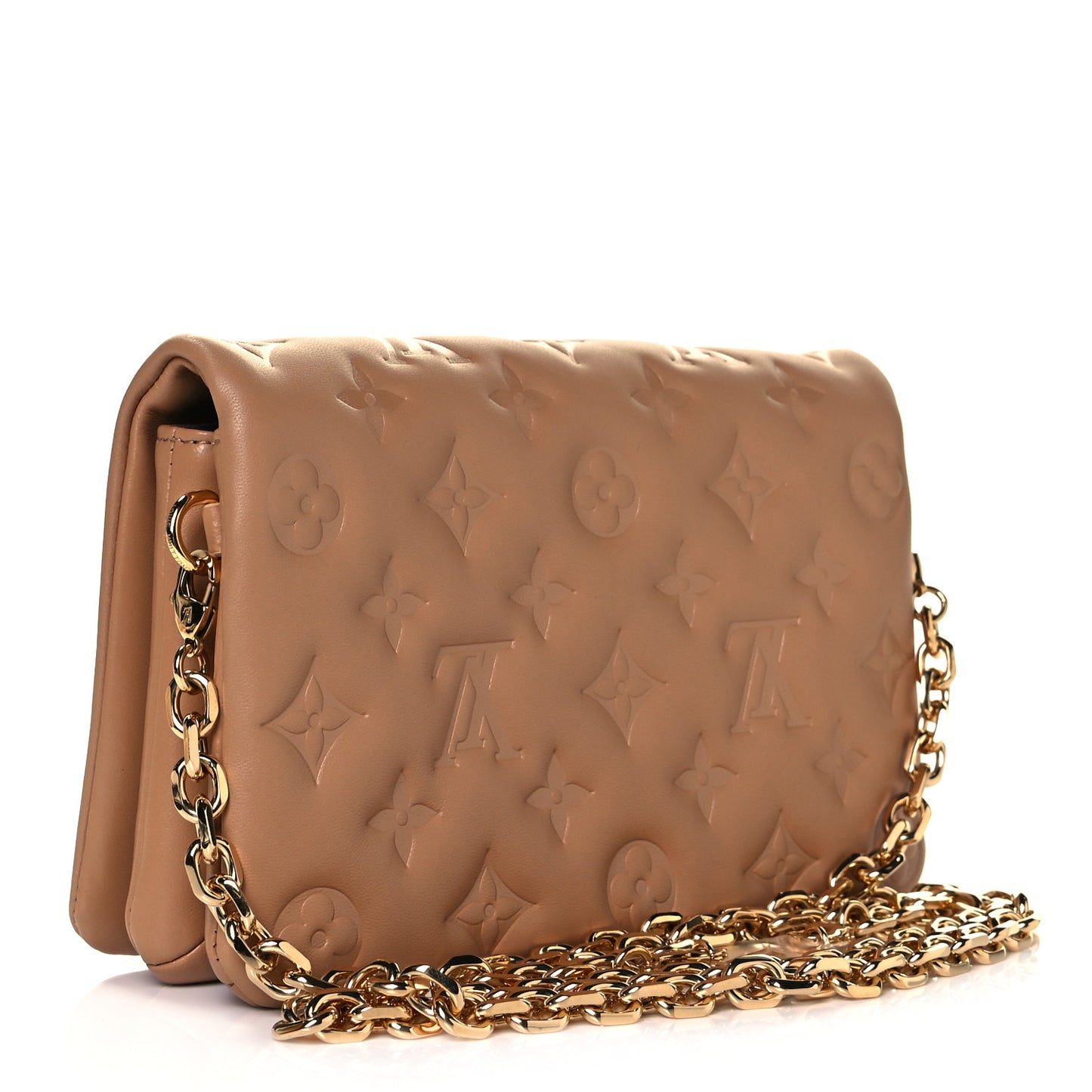 Lambskin Embossed Monogram Pochette Coussin Camel