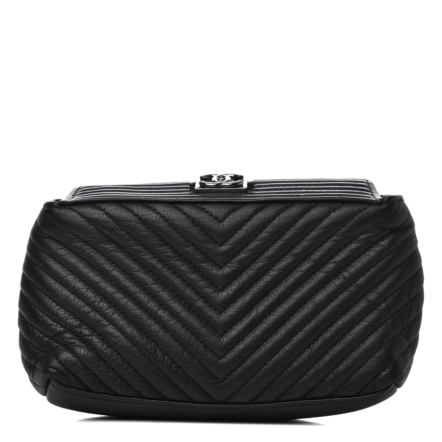 Aged Calfskin Chevron Boy Cosmetic Pouch Black