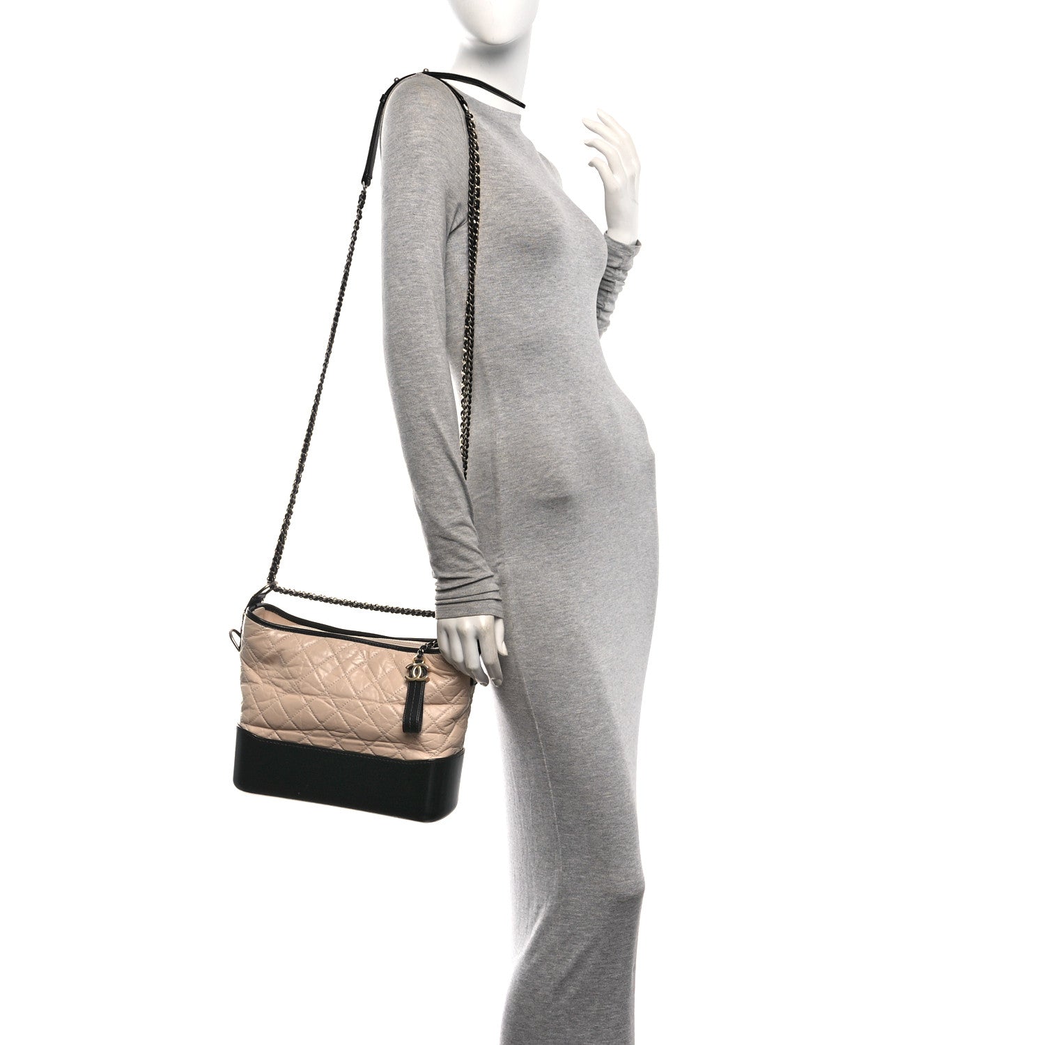 Chanel Aged Calfskin Quilted Medium Gabrielle Hobo Beige Black 2 of 10