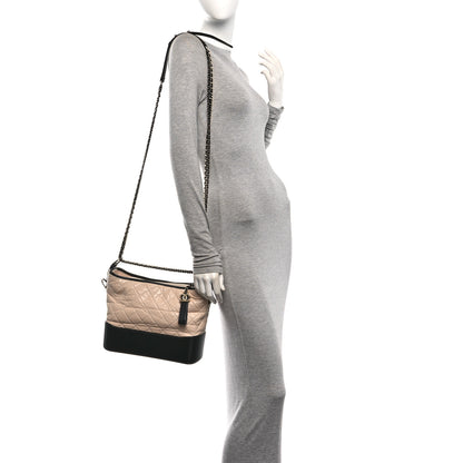 Chanel Aged Calfskin Quilted Medium Gabrielle Hobo Beige Black 2 of 10