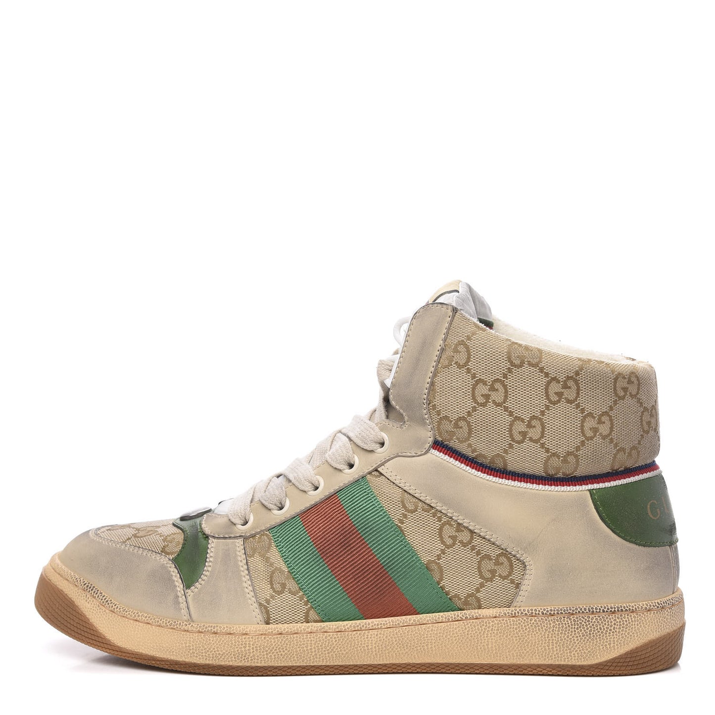 GG Monogram Nubuck Web Mens Screener High Top Sneakers 8 New Sand Dusty Milk Vintage Green