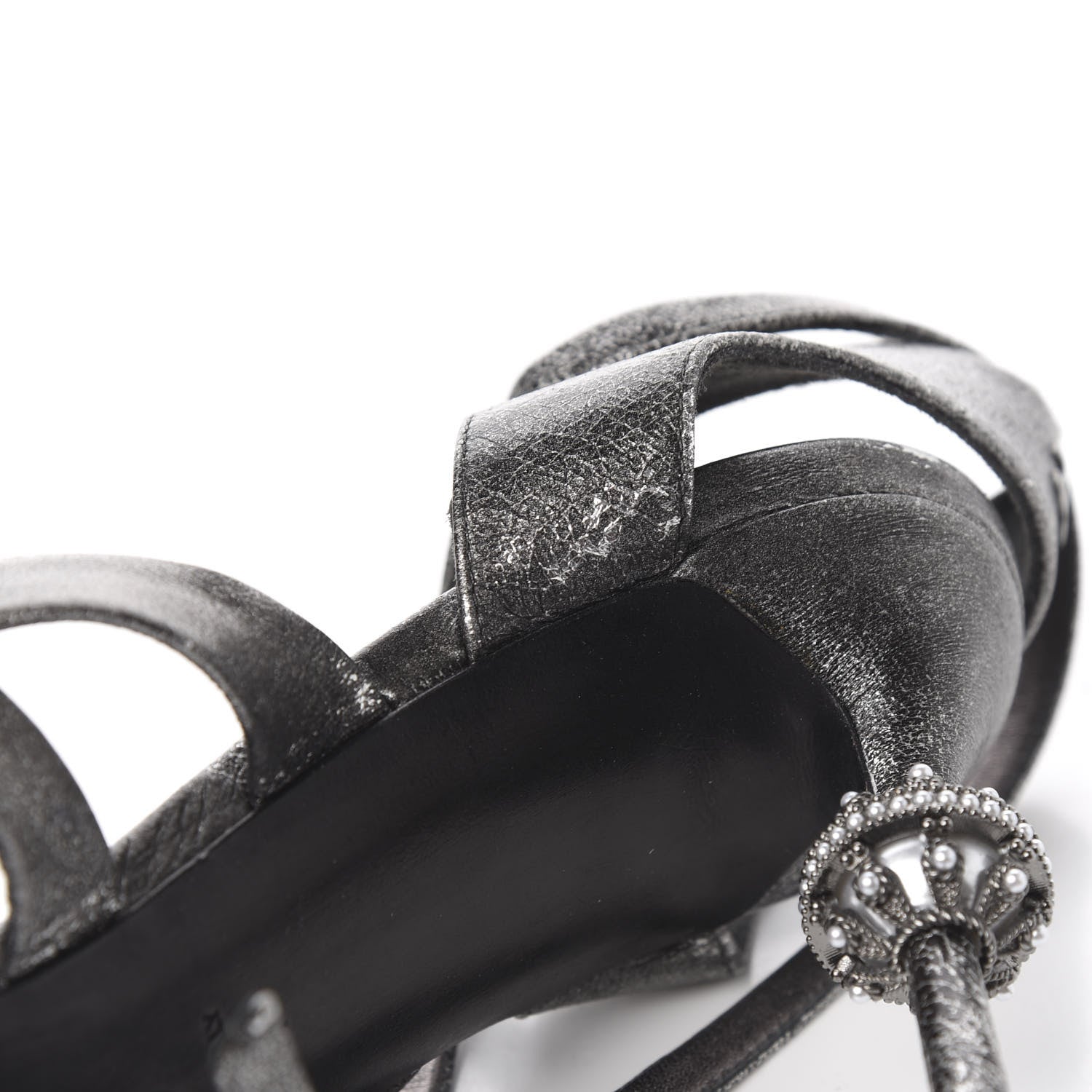 Chanel Cracked Metallic Calfskin Pearl Sandals 41 Dark Silver 8 of 16
