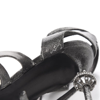 Chanel Cracked Metallic Calfskin Pearl Sandals 41 Dark Silver 8 of 16