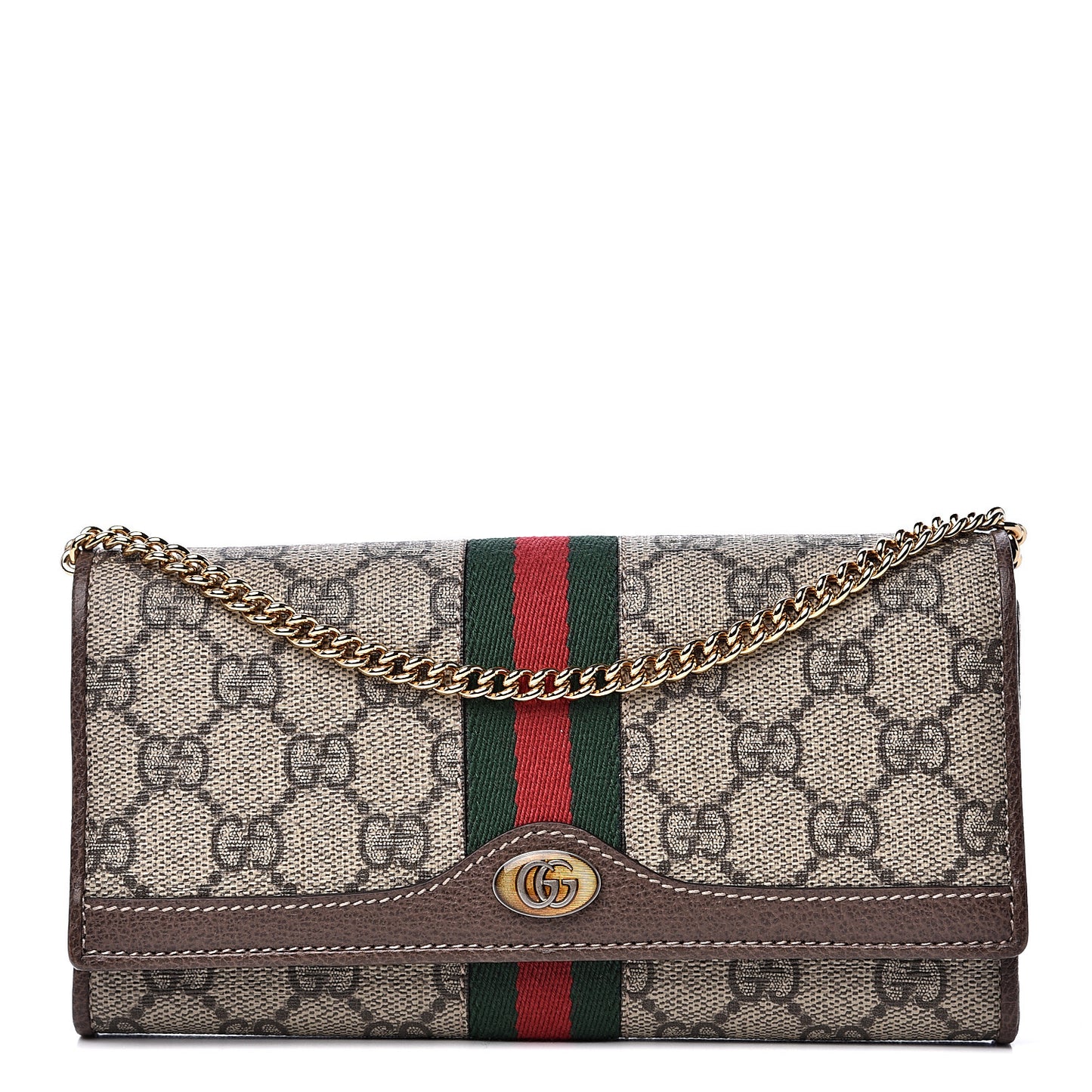 GG Supreme Monogram Web Ophidia Wallet On Chain Brown