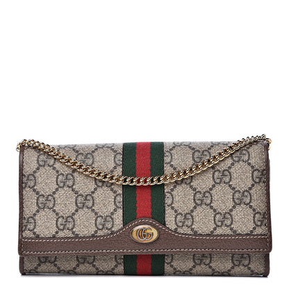 Gucci GG Supreme Monogram Web Ophidia Wallet On Chain Brown 1 of 11