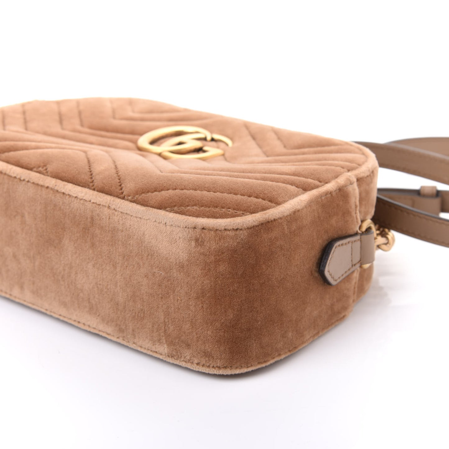 Velvet Matelasse Small GG Marmont Chain Shoulder Bag Taupe