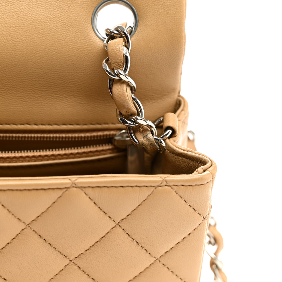 Lambskin Quilted Mini Rectangular Flap Beige
