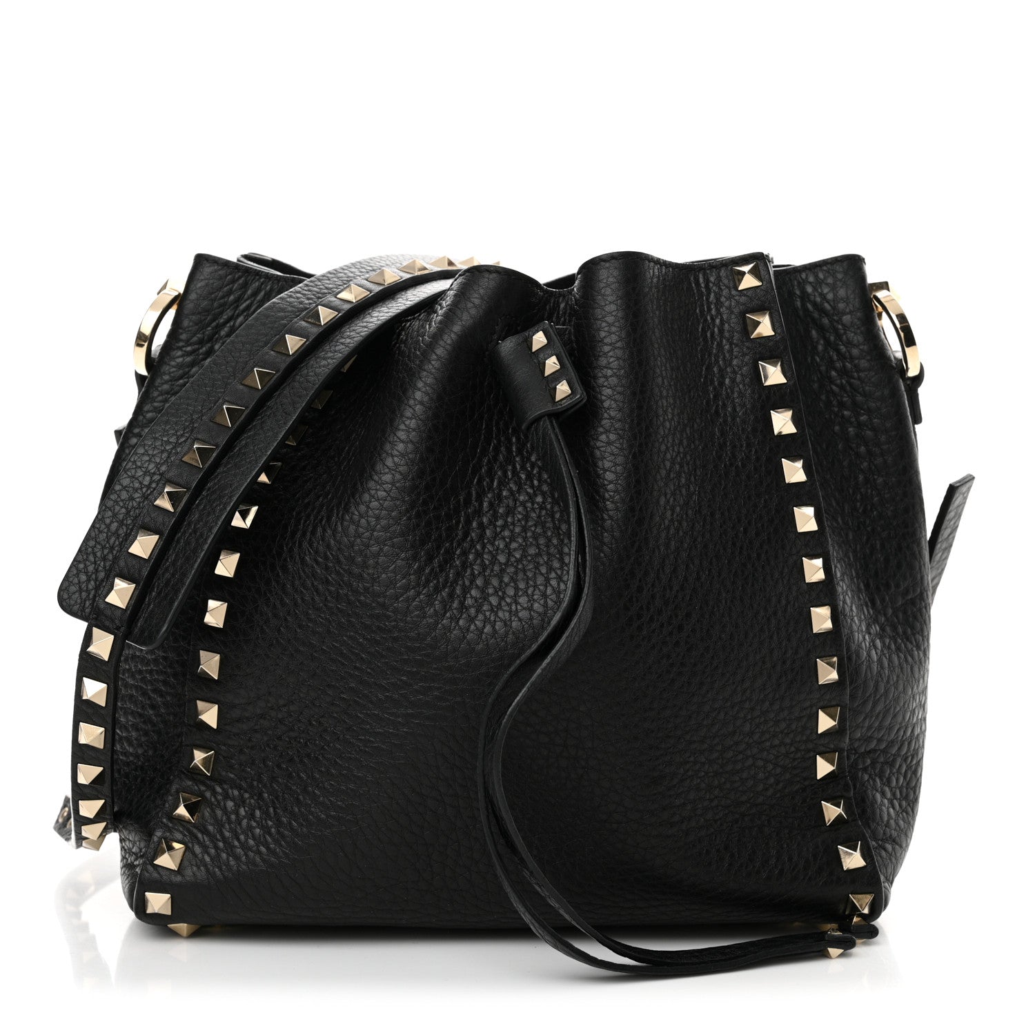 Valentino Garavani Grained Calfskin Rockstud Bucket Bag Black 1 of 12