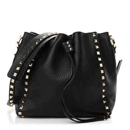 Valentino Garavani Grained Calfskin Rockstud Bucket Bag Black 1 of 12