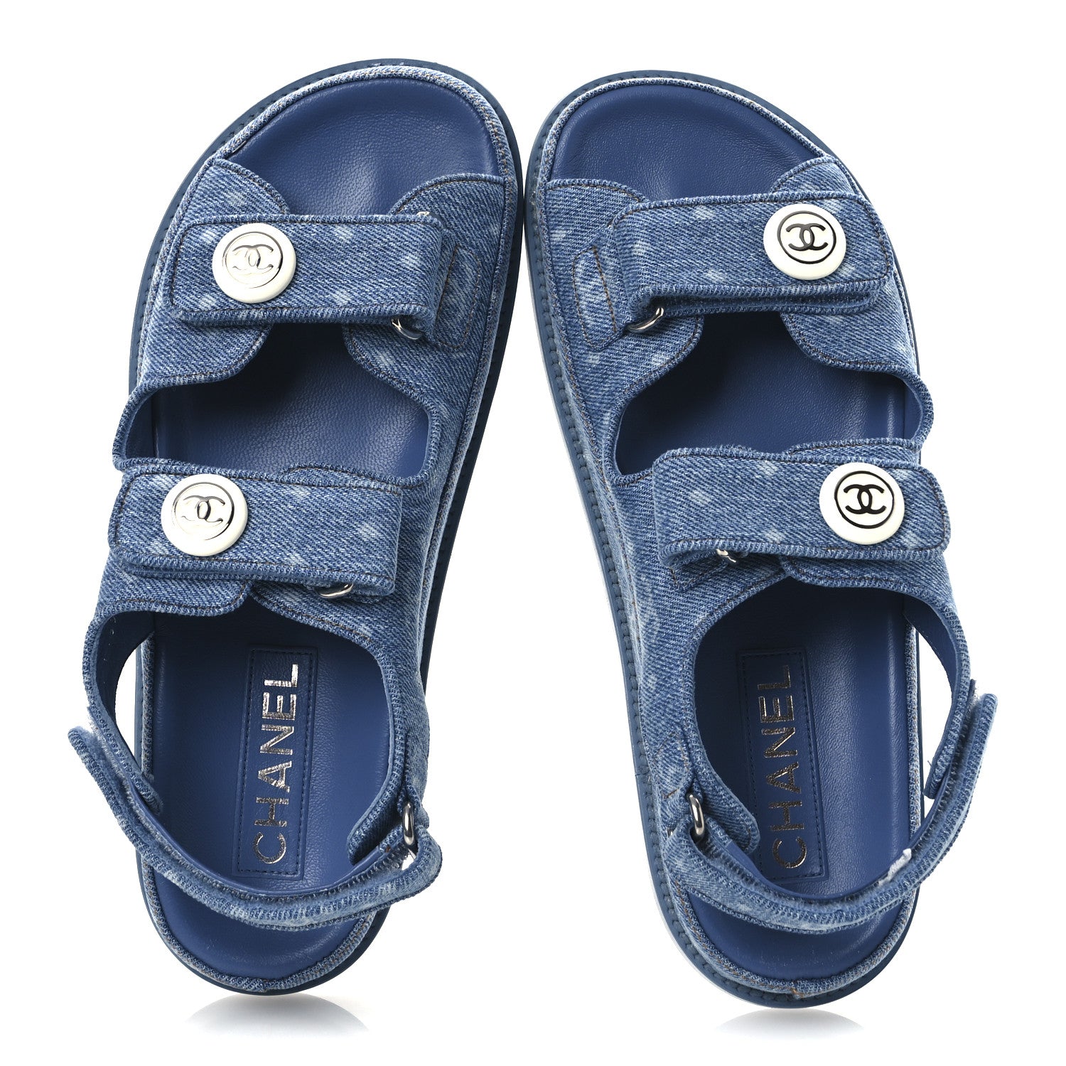 Chanel Printed Denim CC Dad Sandals 37.5 Light Blue 2 of 13
