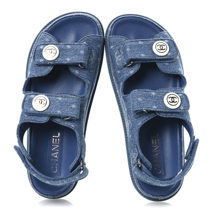 Chanel Printed Denim CC Dad Sandals 37.5 Light Blue 2 of 13
