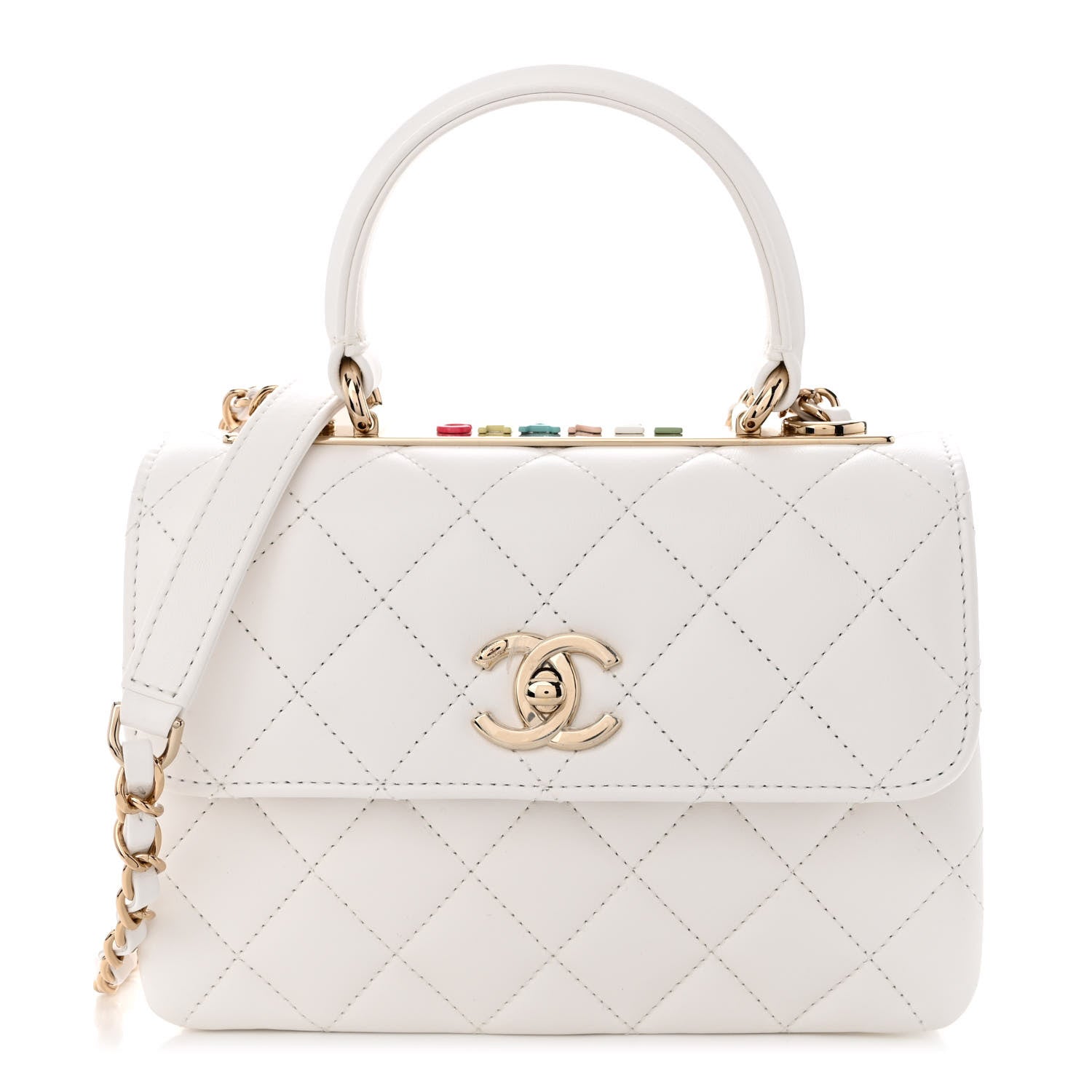 Chanel Lambskin Lacquered Quilted Mini Trendy CC Dual Handle Flap Bag White 1 of 11