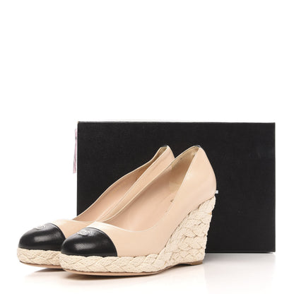 Chanel Lambskin Cap Toe CC Espadrille Wedge Pumps 41 Light Pink Black 11 of 11