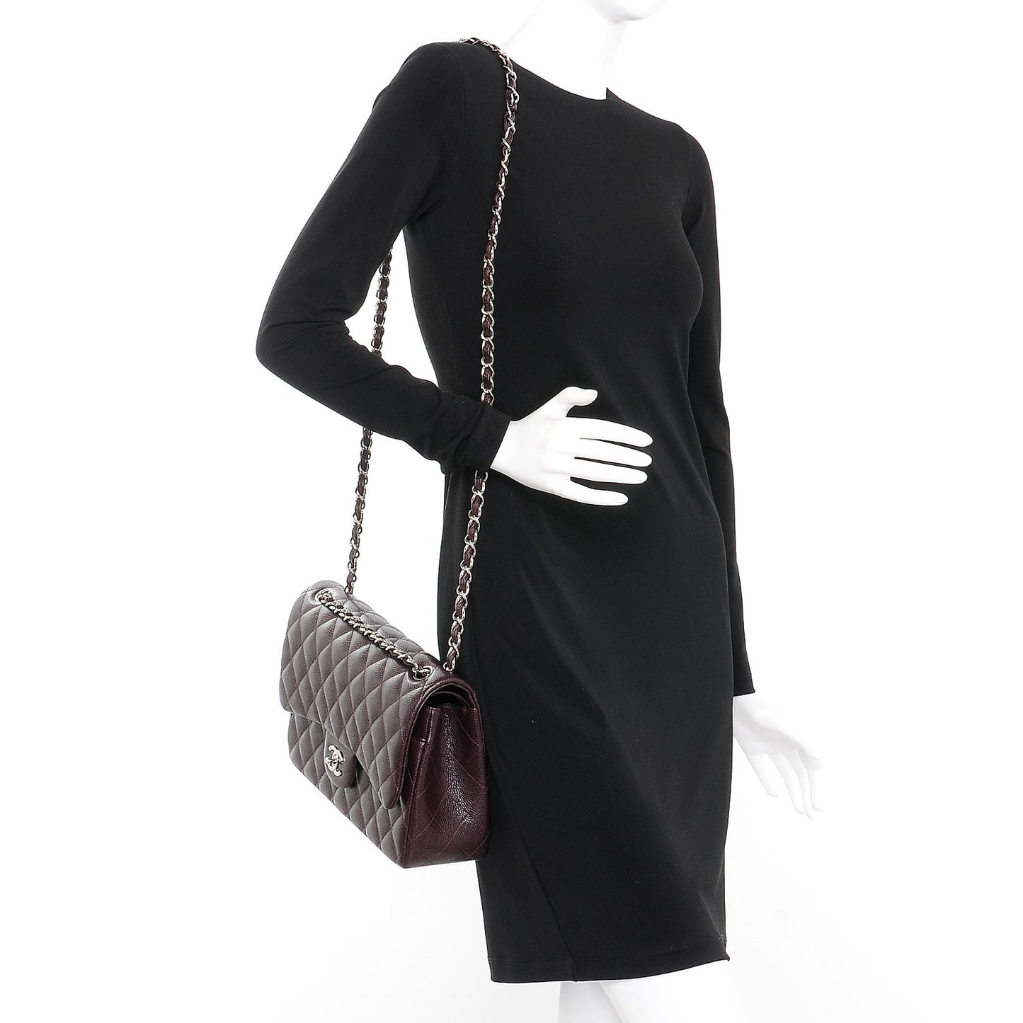 Caviar Quilted Jumbo Double Flap Burgundy