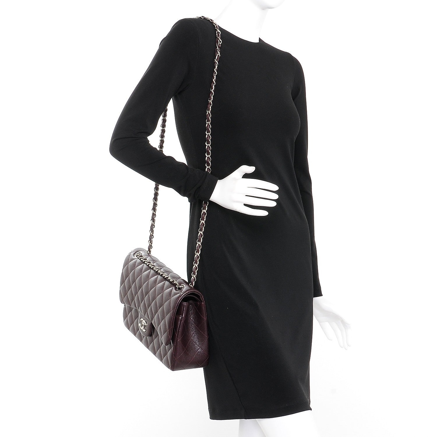 Chanel Caviar Quilted Jumbo Double Flap Burgundy 2 of 8