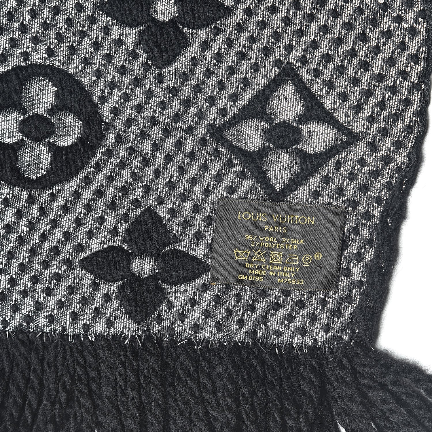 Louis Vuitton Wool Silk Logomania Shine Scarf Black 3 of 3