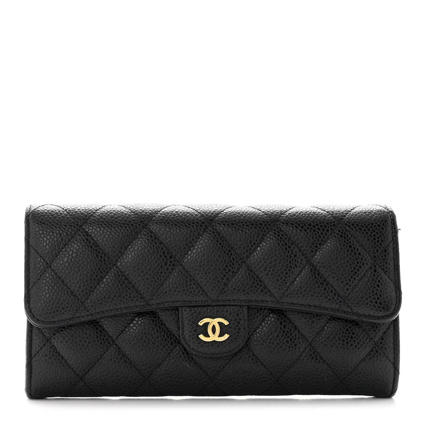 Caviar Quilted Large Gusset Flap Wallet Black