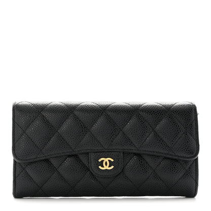 Chanel Caviar Quilted Large Gusset Flap Wallet Black 1 of 9