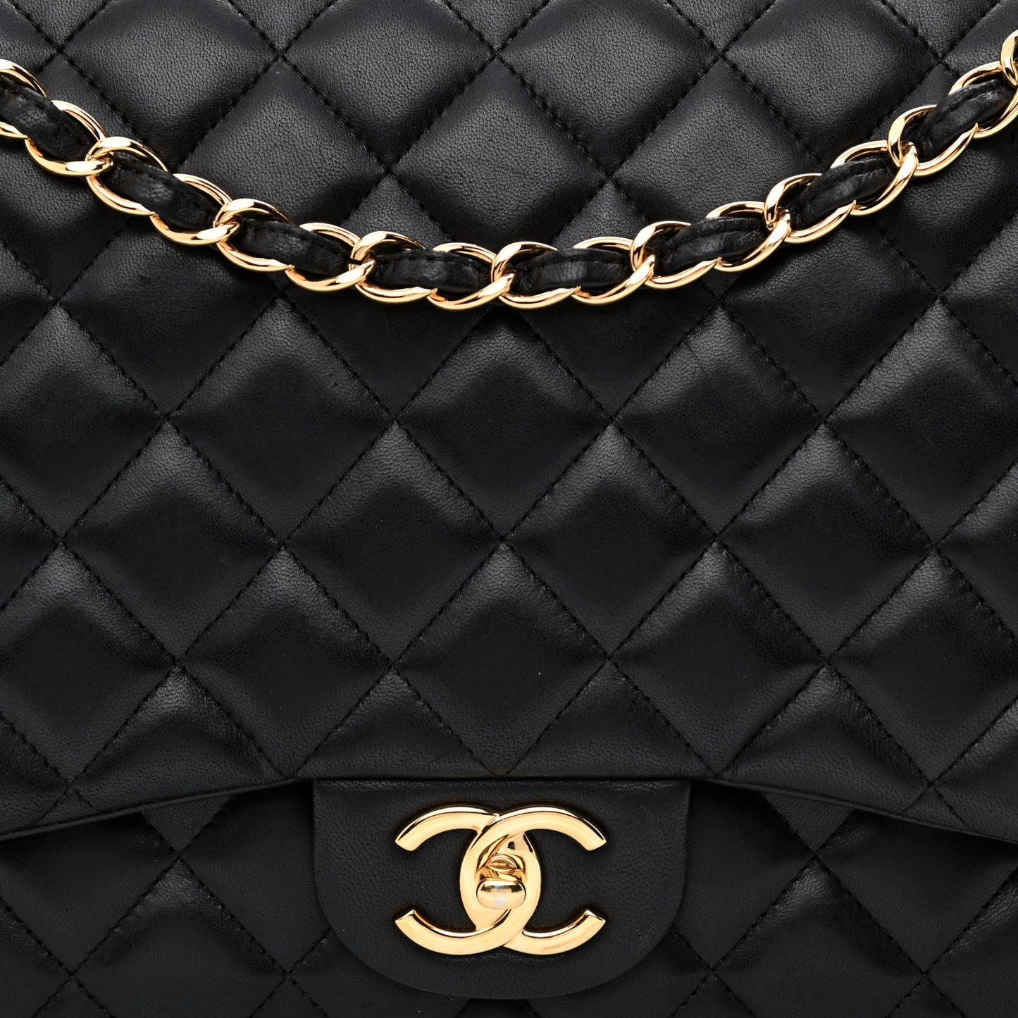 Lambskin Quilted Maxi Double Flap Black