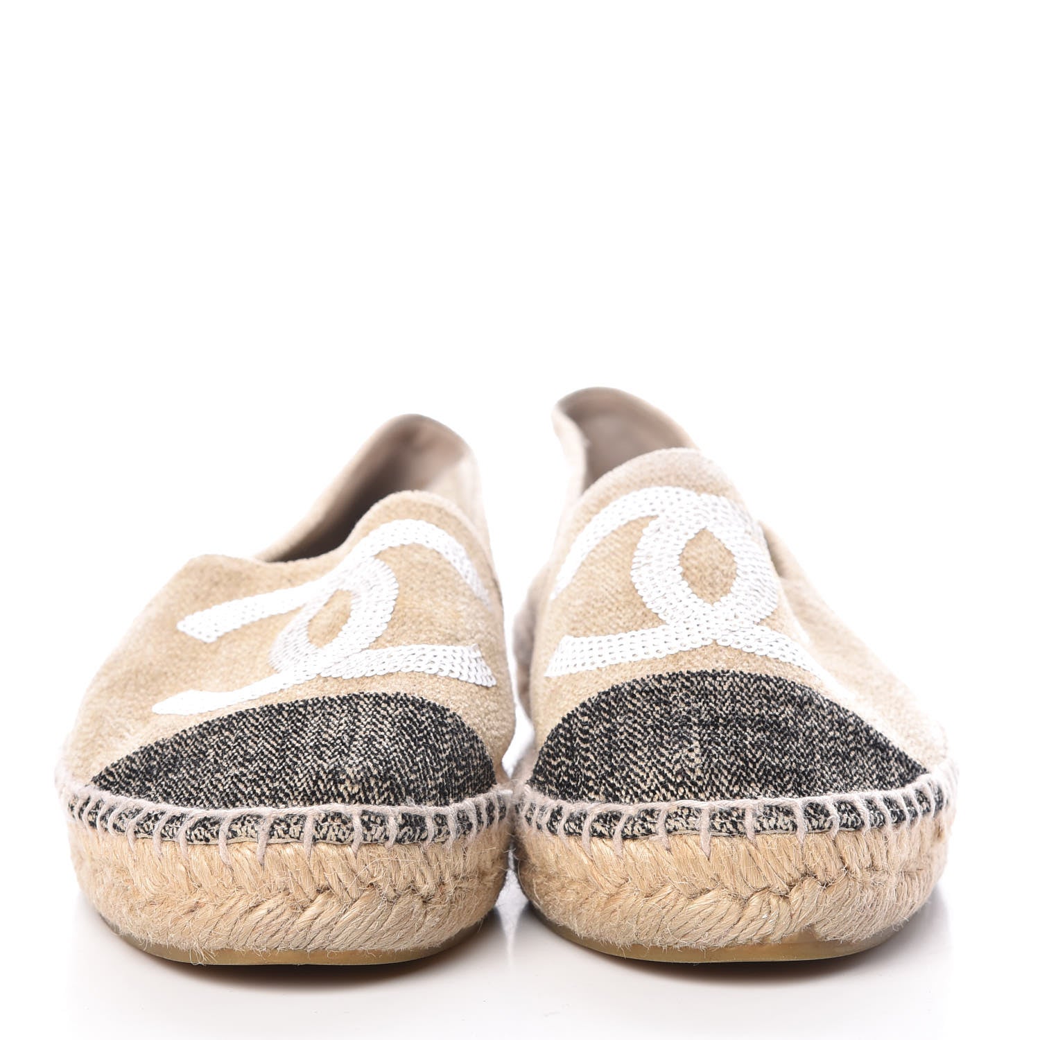Chanel Linen Sequin CC Espadrilles 36 Beige Black 2 of 13