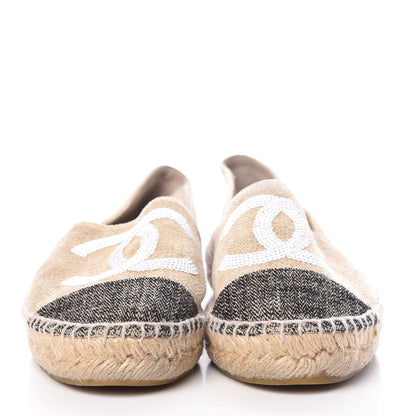 Chanel Linen Sequin CC Espadrilles 36 Beige Black 2 of 13