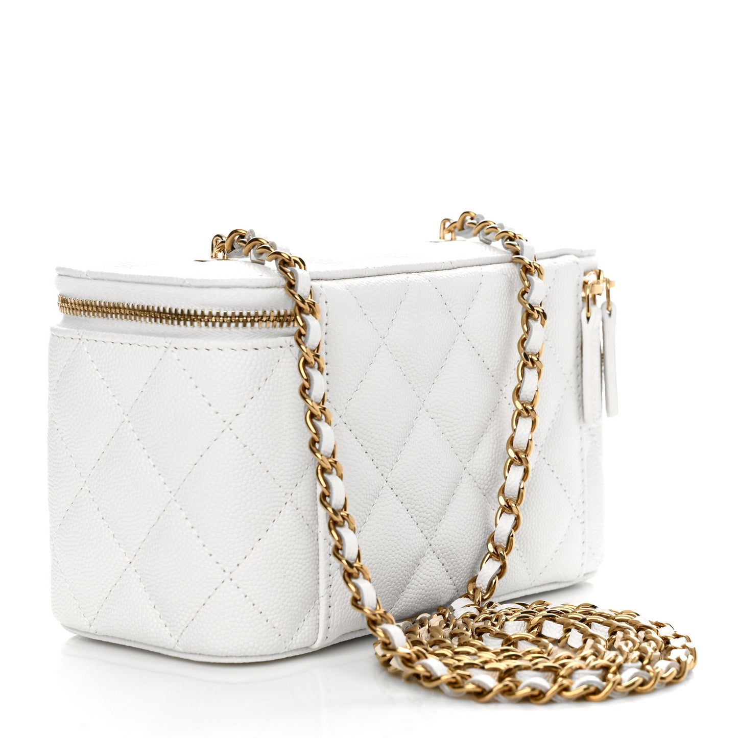 Caviar Quilted Small Vanity Case With Chain White