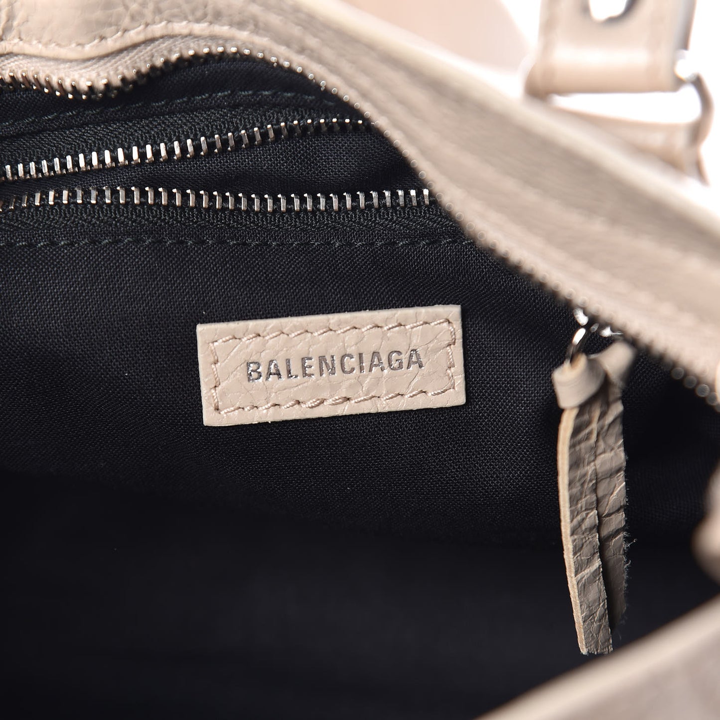 Agneau Classic Silver Hardware Mini City Logo Strap Beige Tapioca