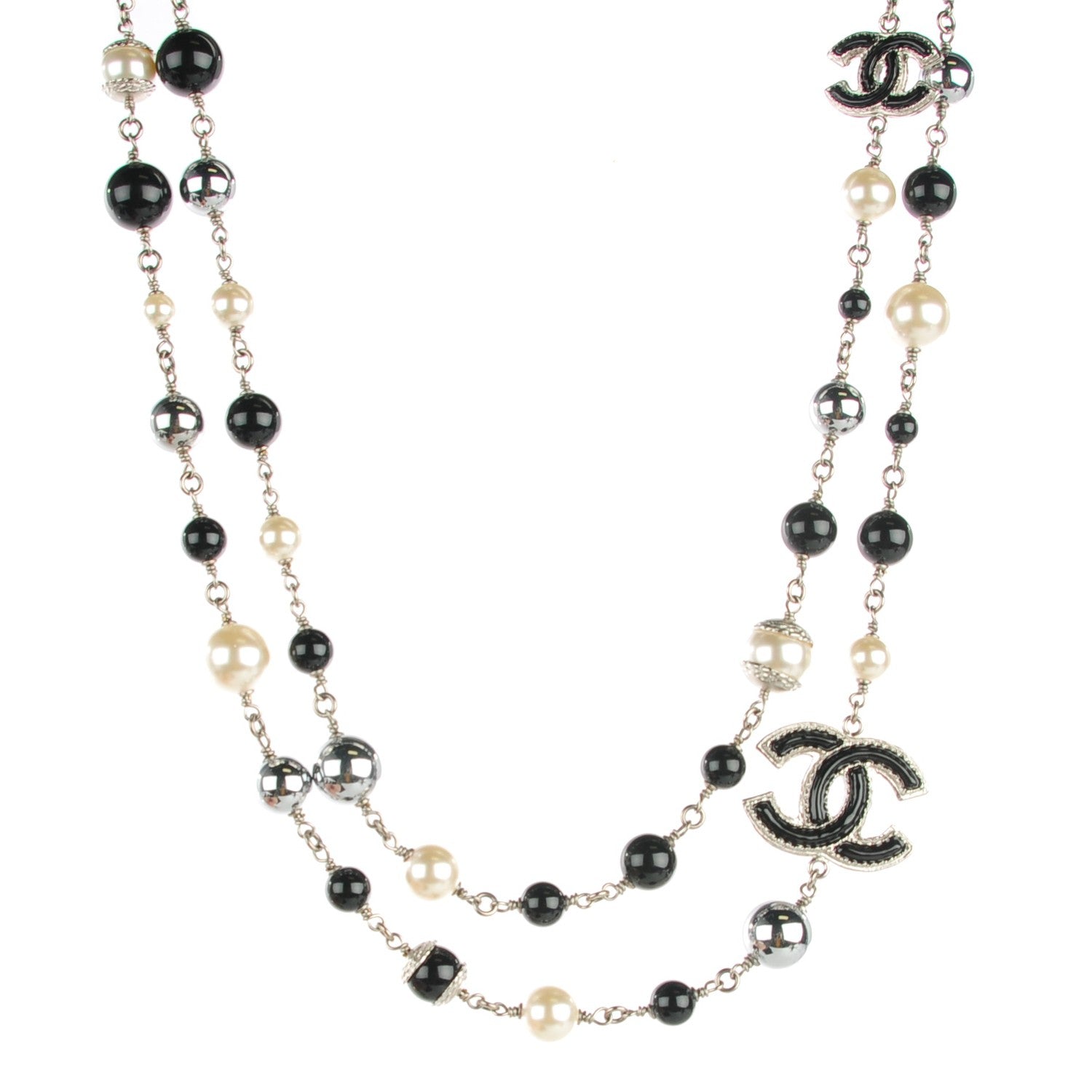 Chanel Pearl Beaded CC Long Necklace Black 1 of 5