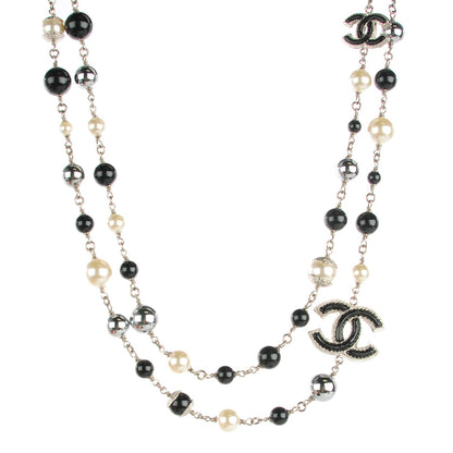 Chanel Pearl Beaded CC Long Necklace Black 1 of 5
