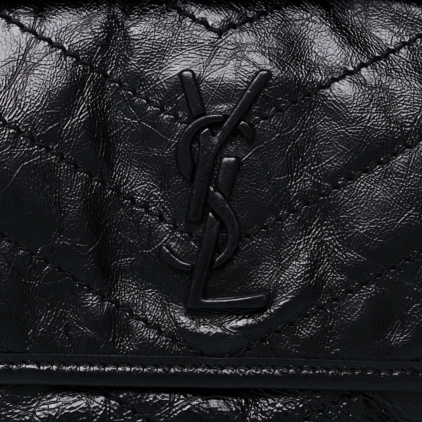 Crinkled Calfskin Matelasse Monogram Baby Niki Chain Satchel Black