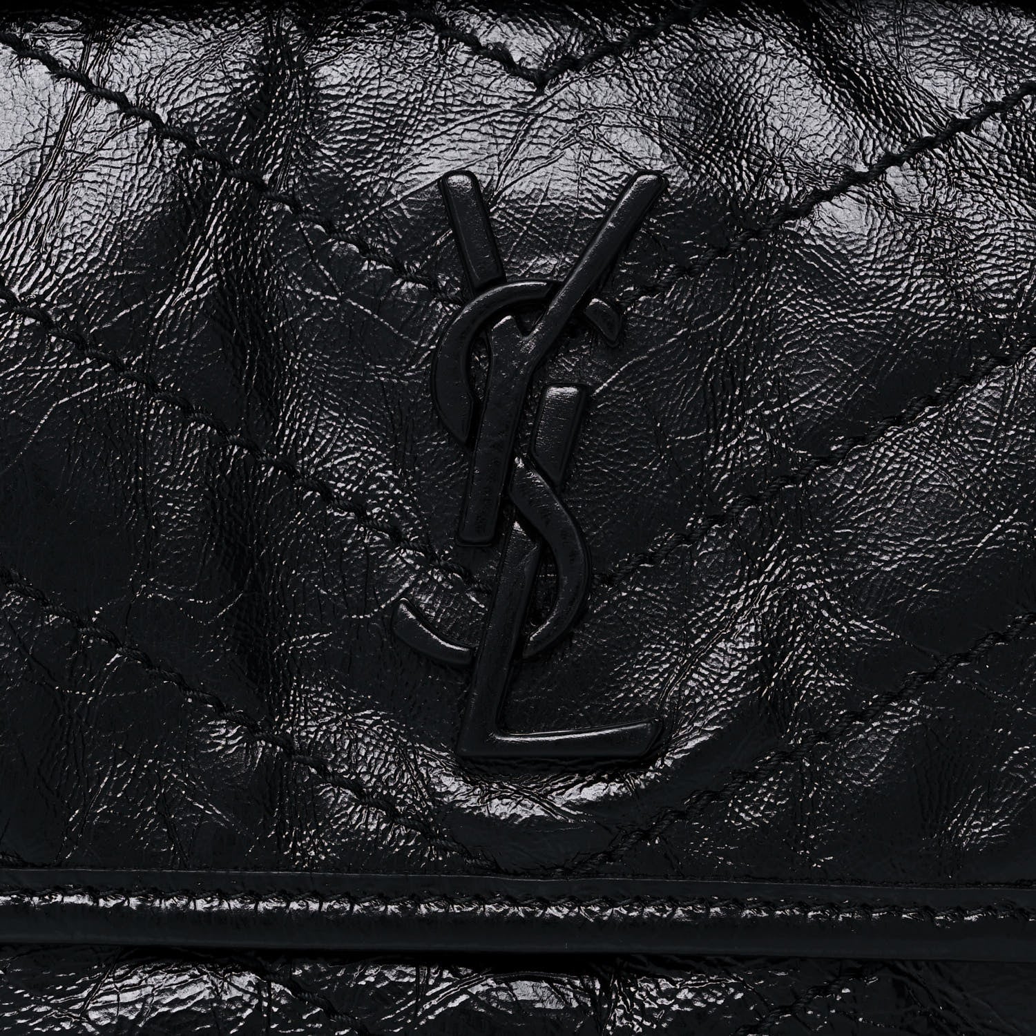 Saint Laurent Crinkled Calfskin Matelasse Monogram Baby Niki Chain Satchel Black 9 of 13