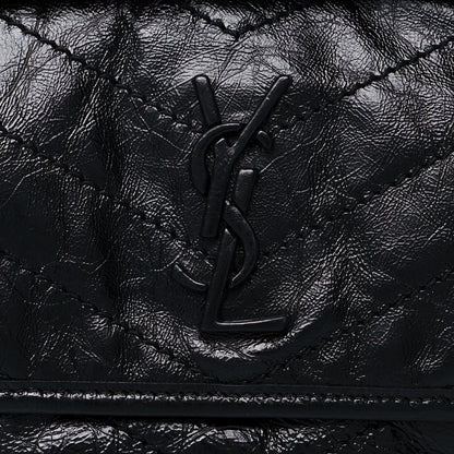 Saint Laurent Crinkled Calfskin Matelasse Monogram Baby Niki Chain Satchel Black 9 of 13