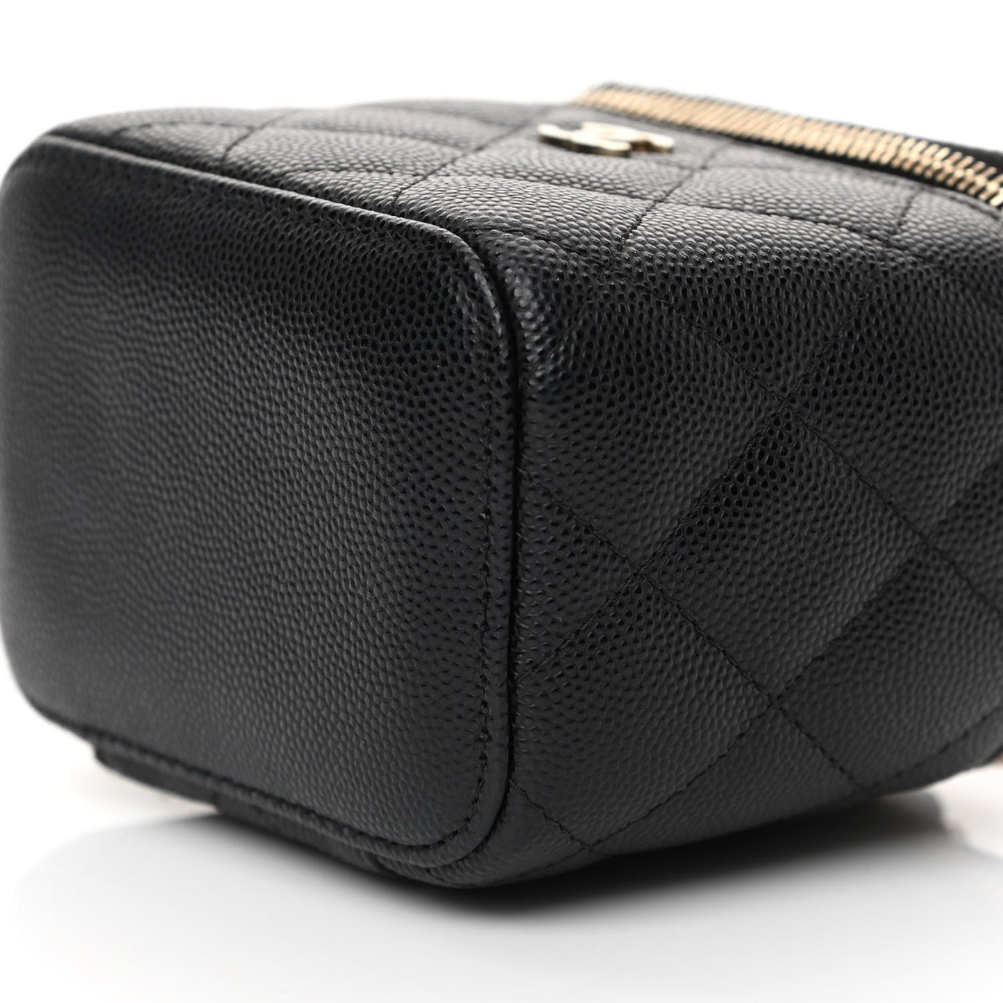 Caviar Quilted Mini Vanity Case With Chain Black