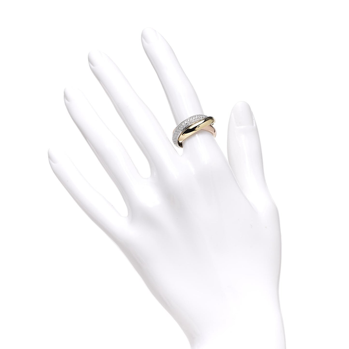 18K White Yellow Pink Gold Diamond Classic Trinity Paved Ring 48 4.5