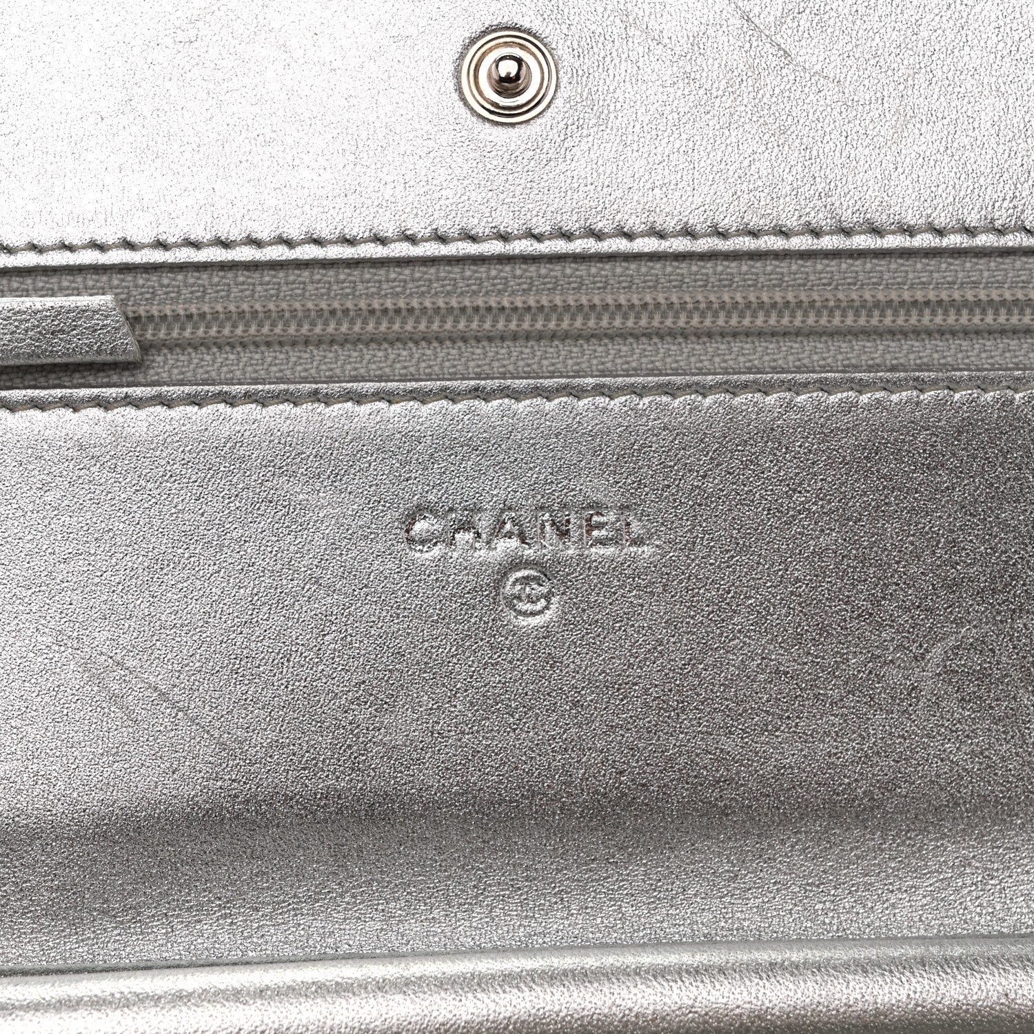 Chanel Metallic Lambskin Quilted Wallet On Chain WOC Silver 6 of 14