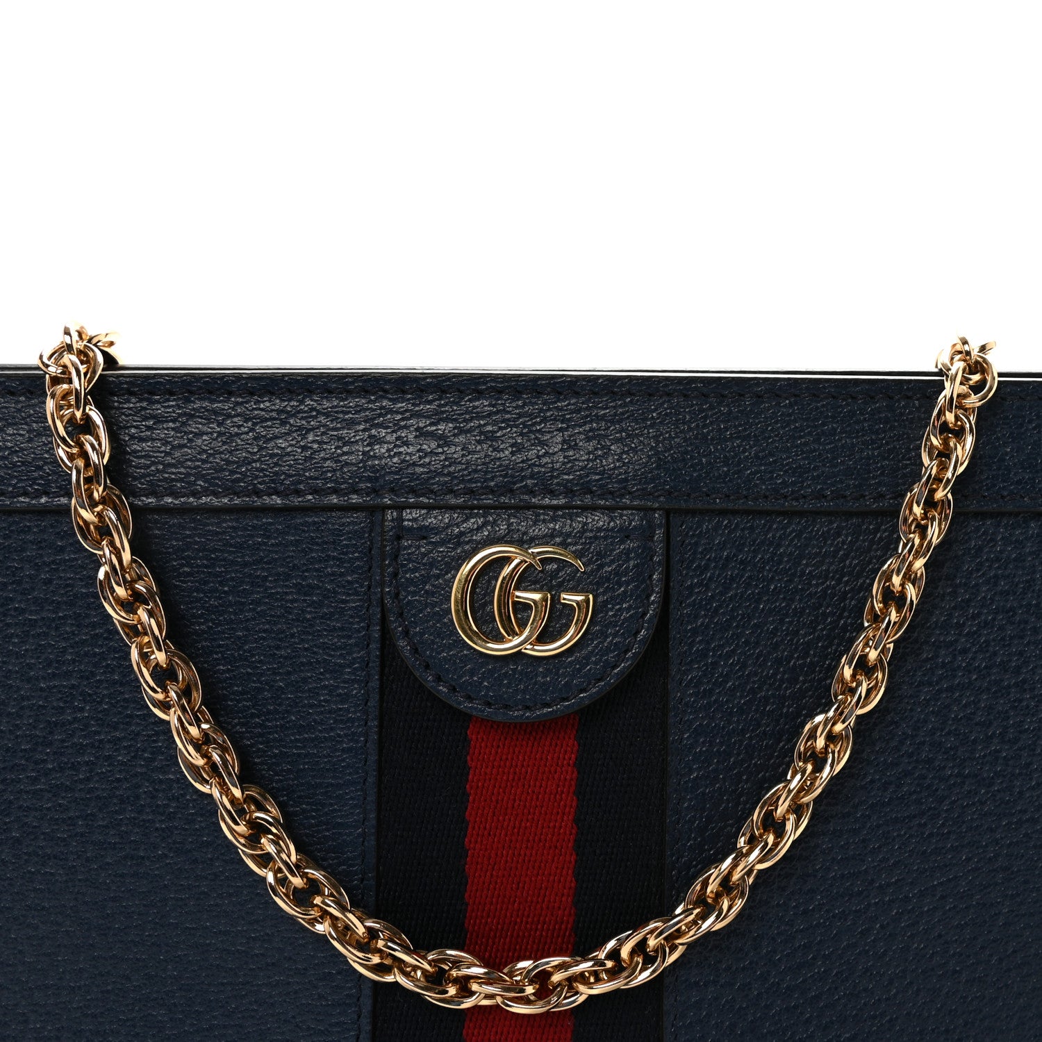 Gucci Textured Calfskin Web Medium Ophidia Chain Shoulder Bag Blue Agata 8 of 10